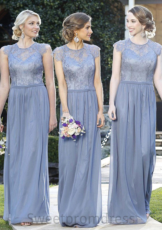 A-Line/Princess Sleeveless Scoop Neck Zipper Long/Floor-Length Chiffon Bridesmaid Dresses With Appliqued Marianna DHP0025547