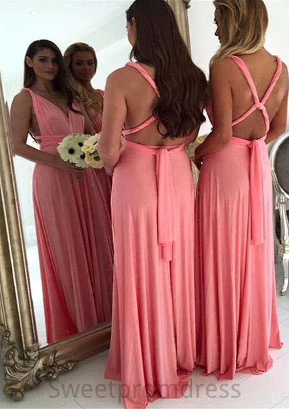 A-Line/Princess V-Neck Long/Floor-Length Chiffon Bridesmaid Dresses Bryanna DHP0025551