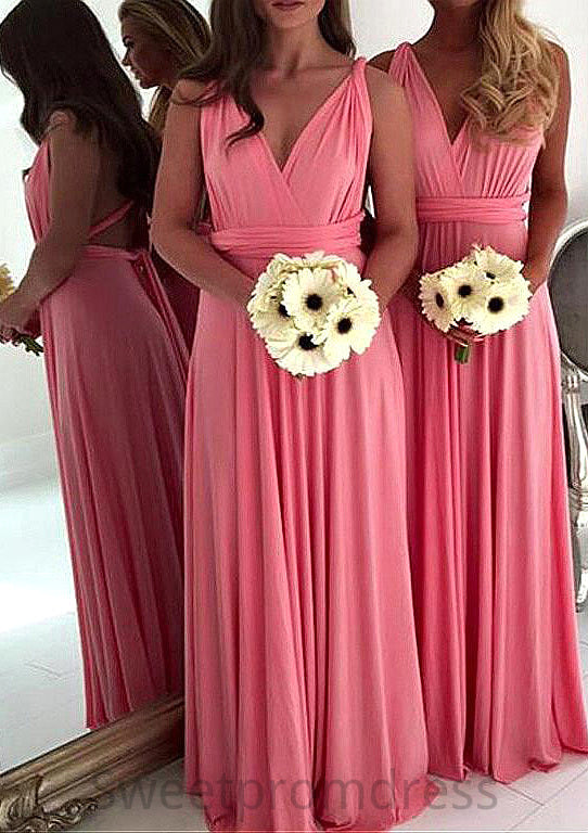 A-Line/Princess V-Neck Long/Floor-Length Chiffon Bridesmaid Dresses Bryanna DHP0025551