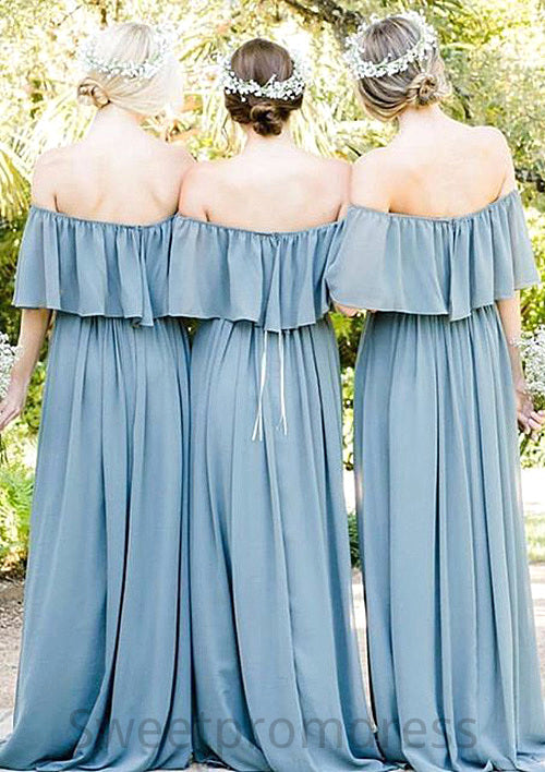 Off-The-Shoulder A-Line/Princess Long/Floor-Length Chiffon Bridesmaid Dresses With Ruffles Jazlynn DHP0025555