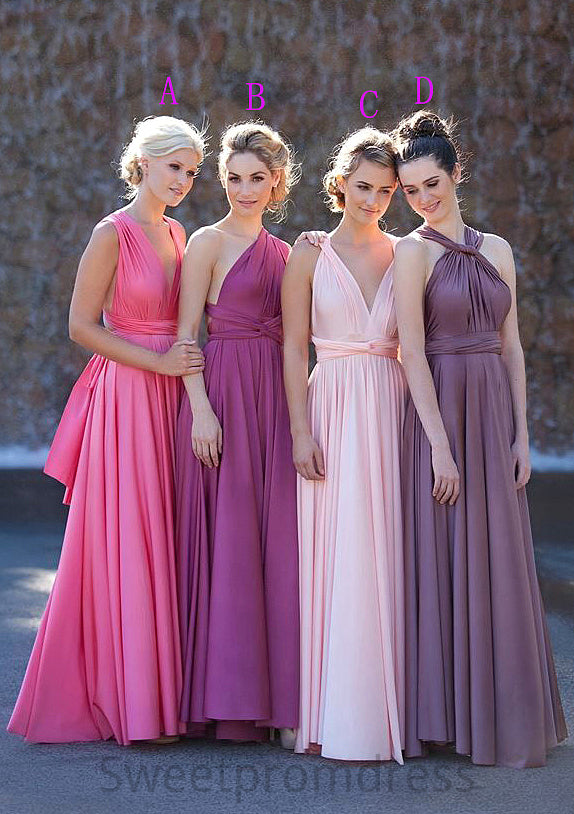 Sleeveless V Neck Long/Floor-Length A-line/Princess Chiffon Bridesmaid Dresses With Pleated Asia DHP0025560