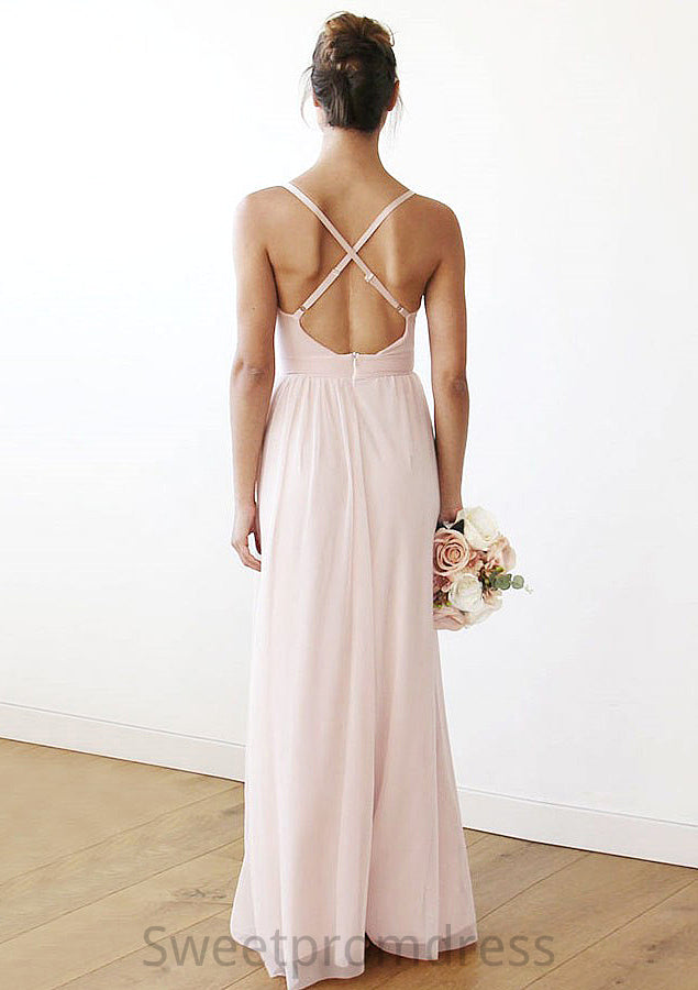 Spaghetti Straps Sleeveless V Neck Long/Floor-Length Chiffon Bridesmaid Dresses With Pleated Jadyn DHP0025561