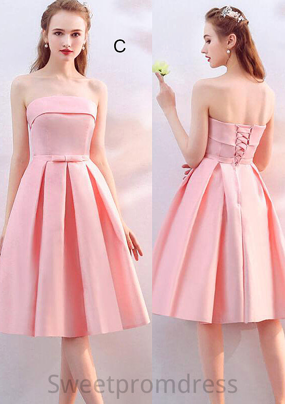 Off-the-Shoulder A-line/Princess Knee-Length Satin A-line/Princess Bridesmaid Dresses With Waistband Alisson DHP0025568