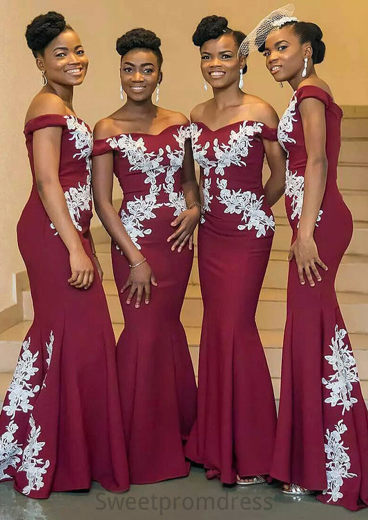 Sleeveless Off-the-Shoulder Long/Floor-Length Trumpet/Mermaid Elastic Satin Bridesmaid Dresseses With Appliqued Ayana DHP0025593