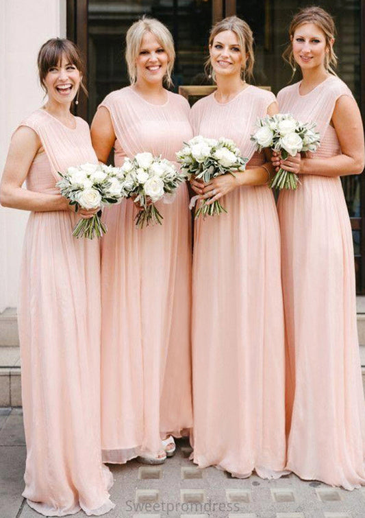 Sleeveless Scoop Neck Long/Floor-Length A-line/Princess Chiffon Bridesmaid Dresseses With Pleated Abby DHP0025595