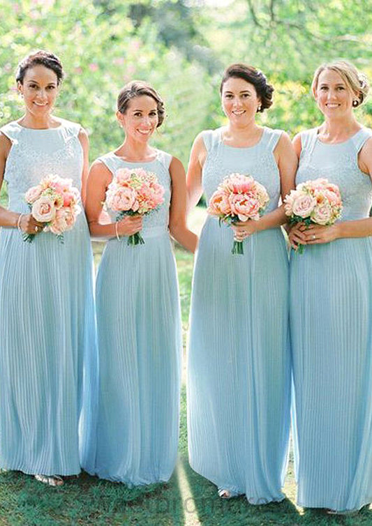 Sleeveless Scoop Neck Long/Floor-Length Chiffon A-line/Princess Bridesmaid Dresseses With Lace Clare DHP0025596