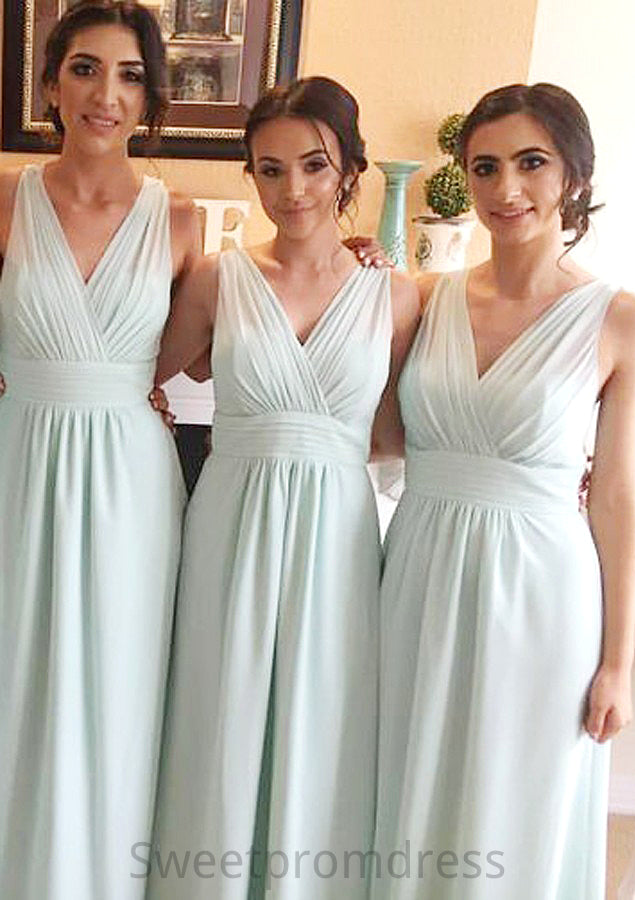 Sleeveless V Neck Long/Floor-Length Chiffon A-line/Princess Bridesmaid Dresseses With Pleated   Nataly DHP0025597