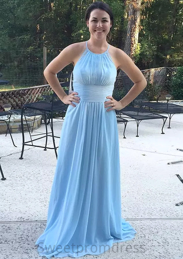 Sleeveless Scoop Neck Long/Floor-Length Chiffon A-line/Princess Bridesmaid Dresses With Pleated Sydnee DHP0025598