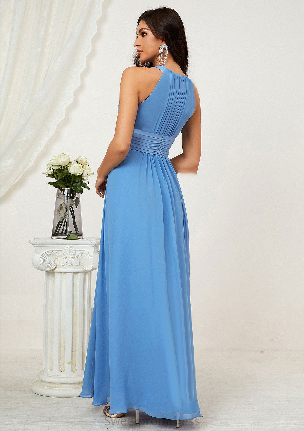 A-line Halter Sleeveless Chiffon Long/Floor-Length Bridesmaid Dresses With Pleated Helga DHP0025610