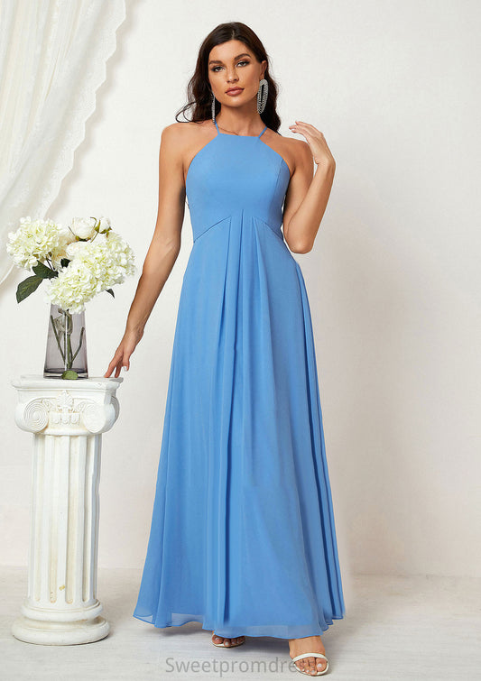 A-line Empire Halter Sleeveless Chiffon Long/Floor-Length Bridesmaid Dresses With Ruffles Cali DHP0025611