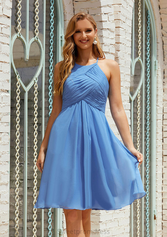 Empire A-line Halter Chiffon Short/Mini Bridesmaid Dresses With Pleated Emilee DHP0025615