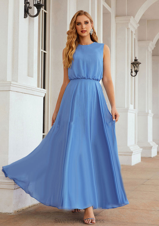 A-line Scoop Neck Sleeveless Chiffon Long/Floor-Length Bridesmaid Dresses Pat DHP0025618