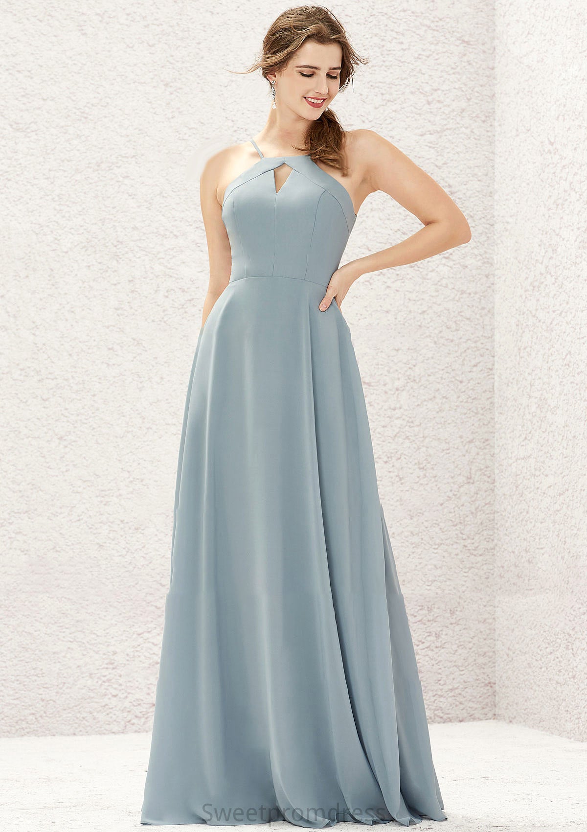 A-line Bateau Sleeveless Long/Floor-Length Chiffon Bridesmaid Dresses Jazmyn DHP0025638