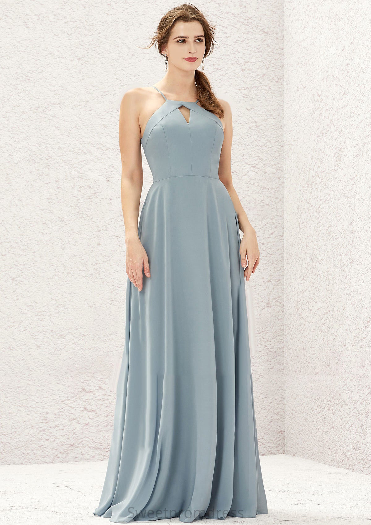 A-line Bateau Sleeveless Long/Floor-Length Chiffon Bridesmaid Dresses Jazmyn DHP0025638