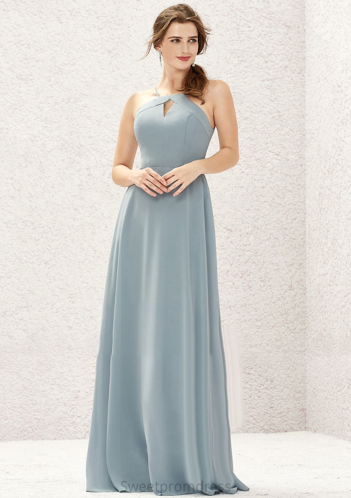 A-line Bateau Sleeveless Long/Floor-Length Chiffon Bridesmaid Dresses Jazmyn DHP0025638