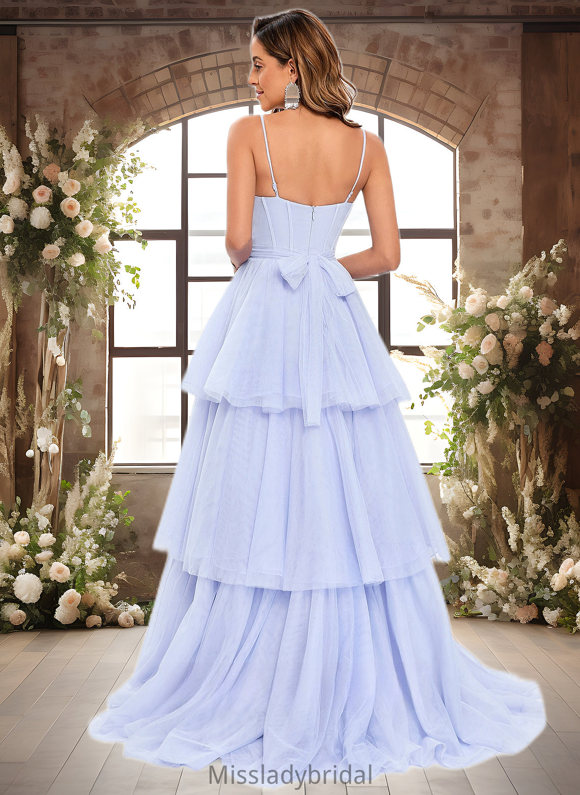 Perla Ball-Gown/Princess Sweetheart Sweep Train Tulle Prom Dresses With Bow DHP0025843