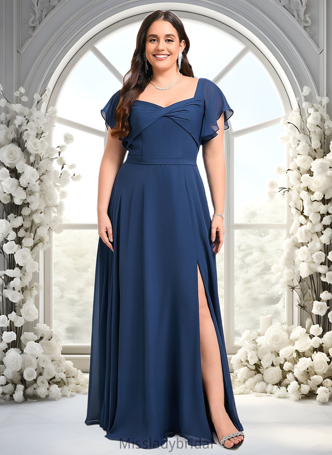 Dakota A-line V-Neck Floor-Length Chiffon Bridesmaid Dress With Ruffle DHP0025802