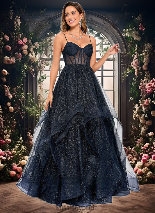 Nyasia Ball-Gown/Princess V-Neck Floor-Length Tulle Prom Dresses DHP0025863