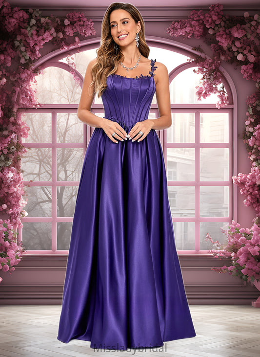 Riley Ball-Gown/Princess Scoop Floor-Length Satin Prom Dresses With Appliques Lace Beading DHP0025865