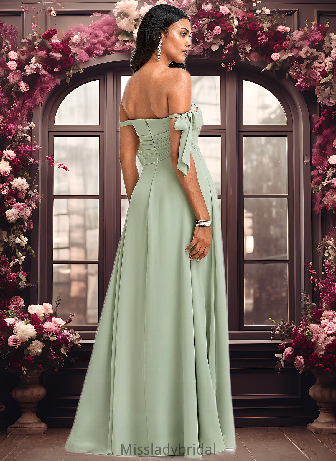 Avah A-line Cowl Floor-Length Chiffon Bridesmaid Dress With Bow DHP0025738