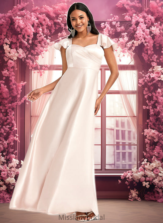 Iyana A-line V-Neck Floor-Length Stretch Satin Bridesmaid Dress With Bow DHP0025759