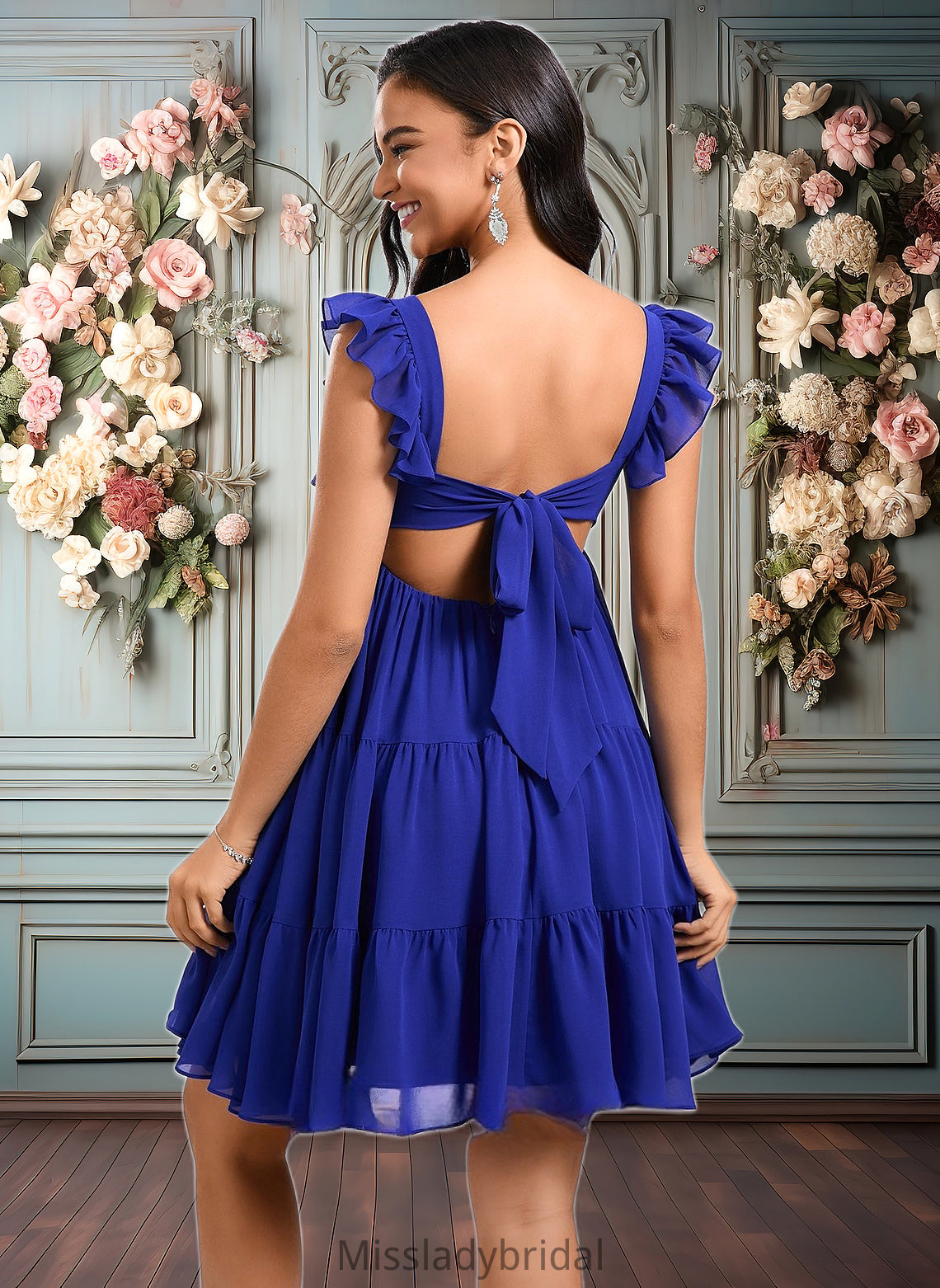 Lillie A-line Square Short Chiffon Homecoming Dress With Bow DHP0025665