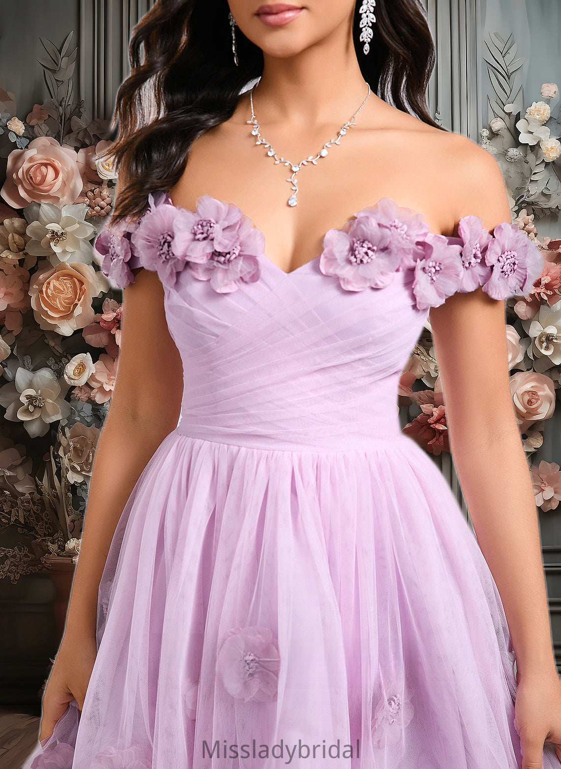 Janet Ball-Gown/Princess Off the Shoulder Short Tulle Homecoming Dress With Pleated Flower DHP0025668