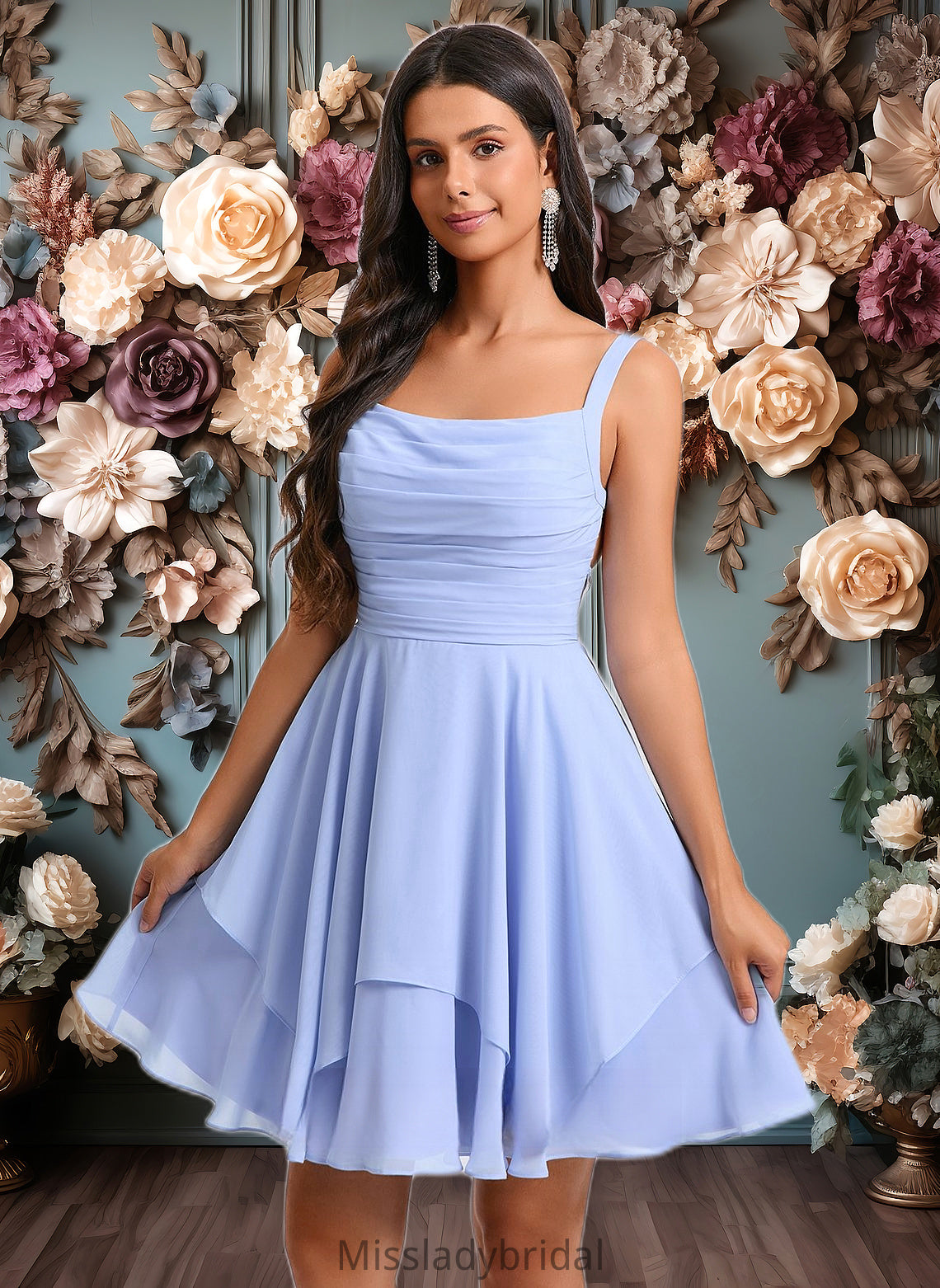 Giana A-line Scoop Short Chiffon Homecoming Dress With Pleated DHP0025654