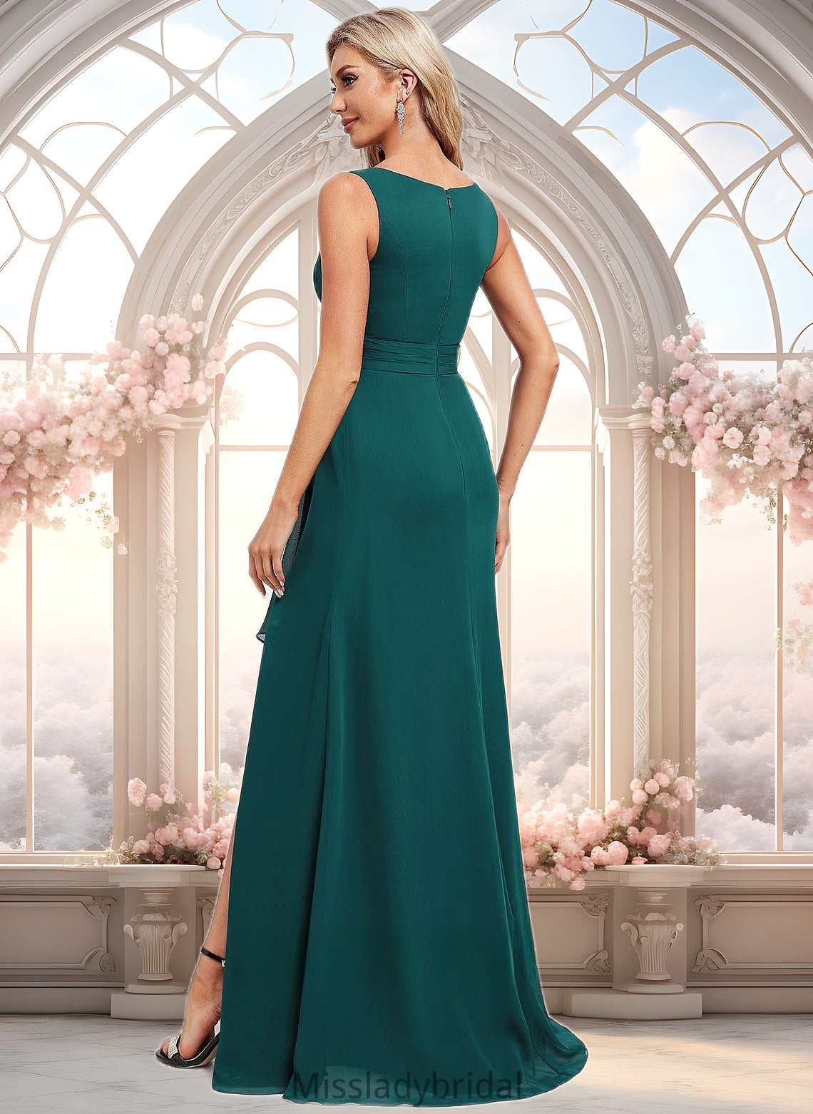 Aubrey A-line Scoop Floor-Length Chiffon Bridesmaid Dress With Ruffle DHP0025814