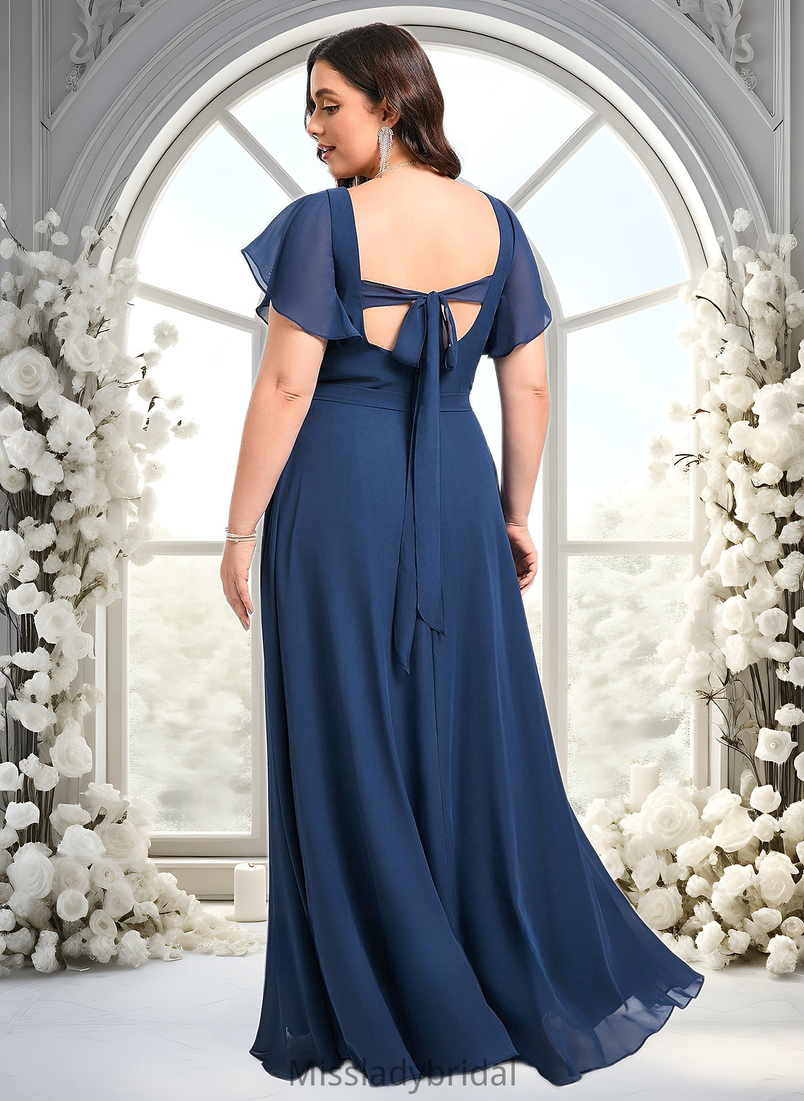 Dakota A-line V-Neck Floor-Length Chiffon Bridesmaid Dress With Ruffle DHP0025802