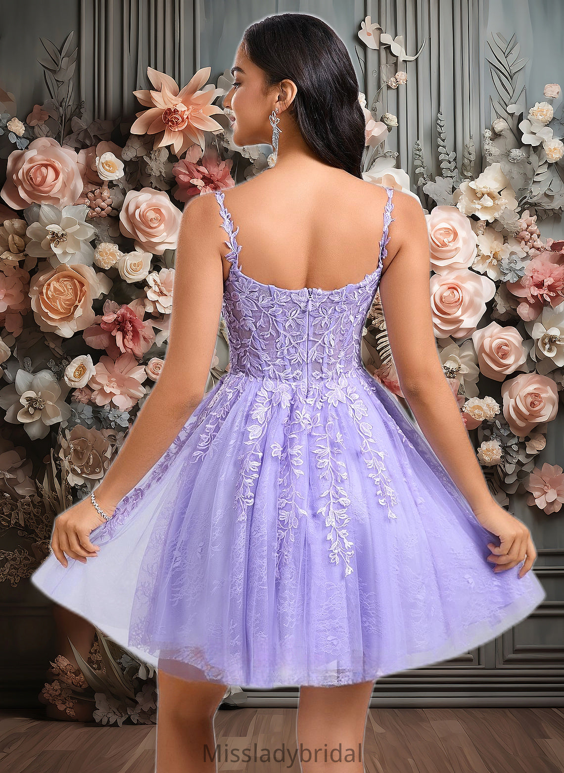 Camille A-line V-Neck Short Tulle Lace Homecoming Dress DHP0025640