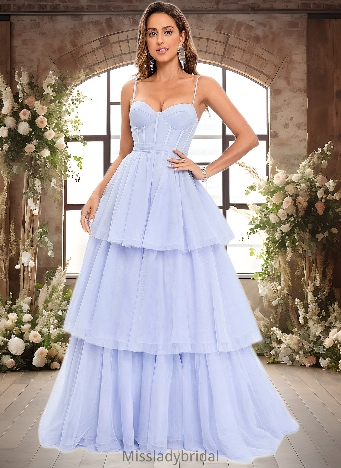 Perla Ball-Gown/Princess Sweetheart Sweep Train Tulle Prom Dresses With Bow DHP0025843