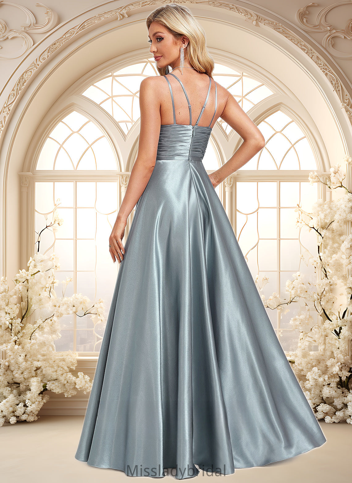 Jayden A-line Halter Floor-Length Stretch Satin Bridesmaid Dress DHP0025783