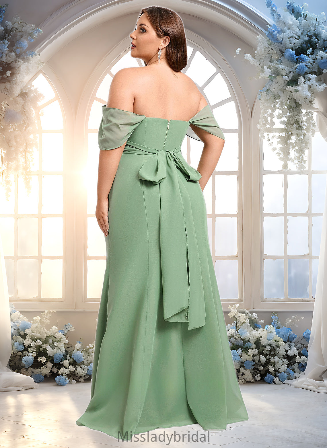 Joy Trumpet/Mermaid Off the Shoulder V-Neck Floor-Length Chiffon Bridesmaid Dress DHP0025810