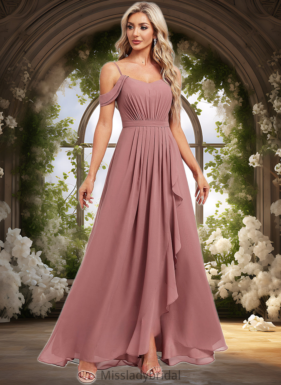 Robin A-line Cold Shoulder Asymmetrical Chiffon Bridesmaid Dress DHP0025823