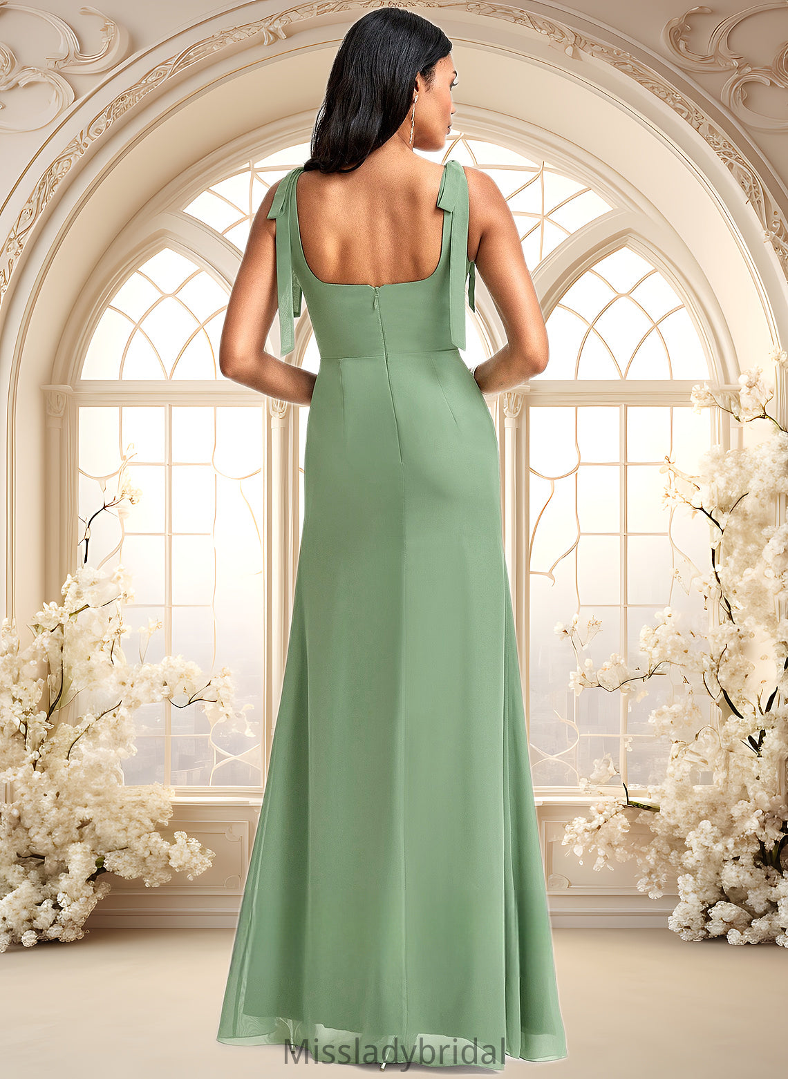 Karlie A-line Square Floor-Length Chiffon Bridesmaid Dress With Bow DHP0025740