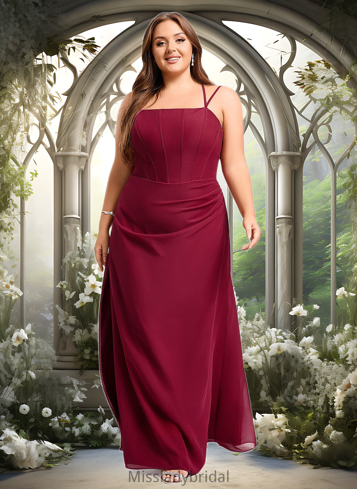 Michelle Trumpet/Mermaid Square Floor-Length Chiffon Bridesmaid Dress DHP0025826