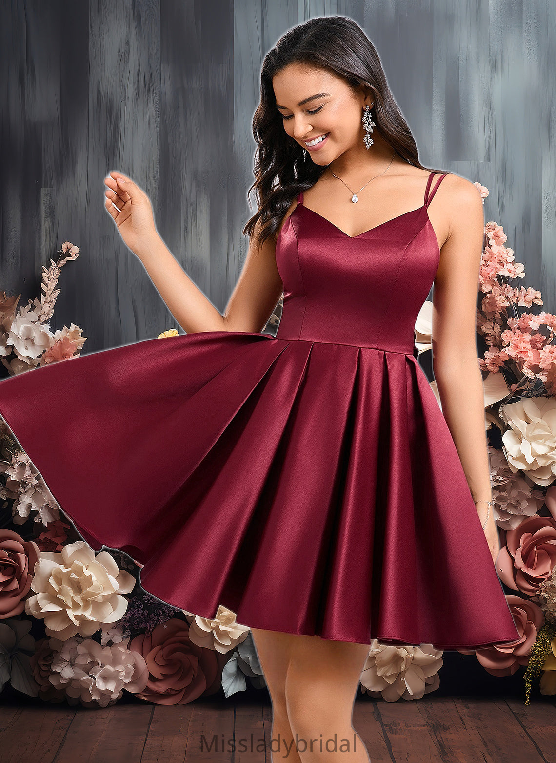 Sarahi Ball-Gown/Princess V-Neck Short Satin Homecoming Dress With Bow DHP0025662