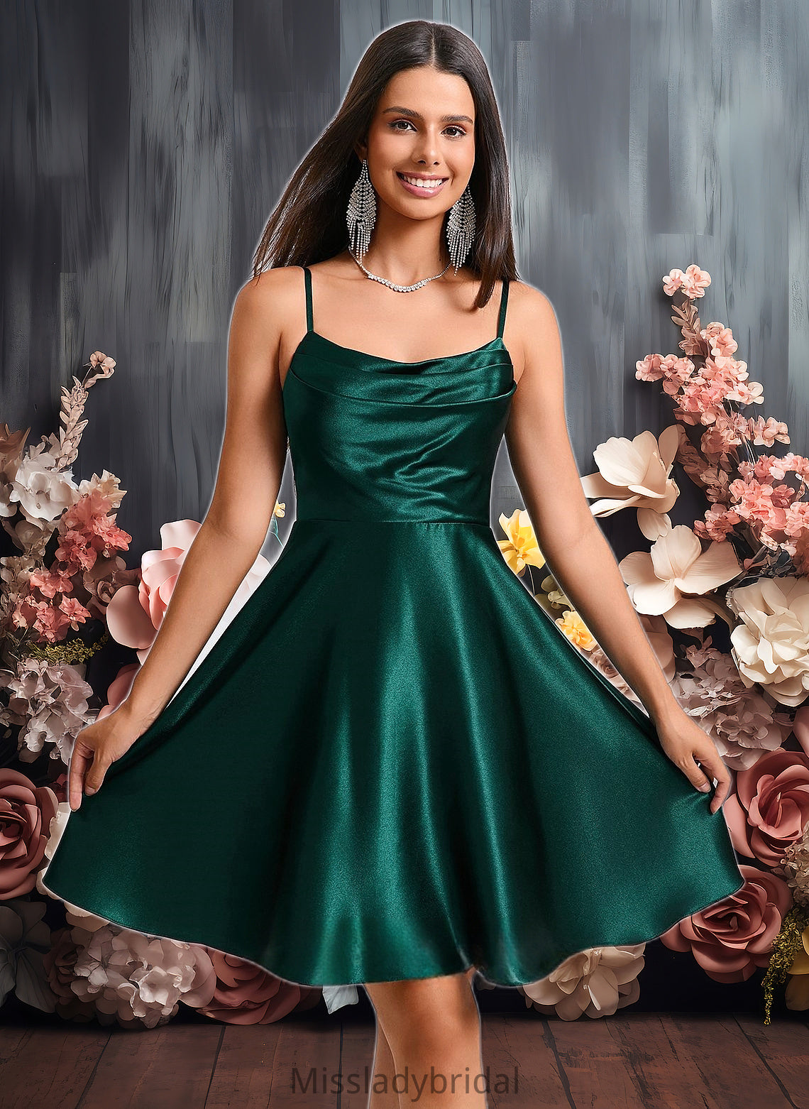 Elsa A-line Cowl Short Stretch Satin Homecoming Dress DHP0025664