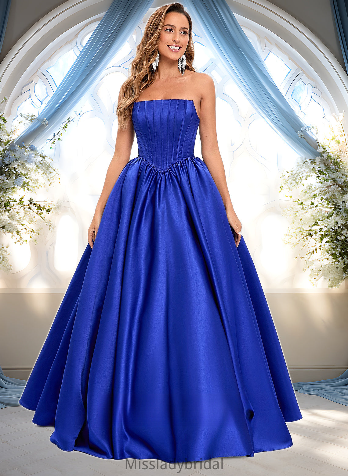 Wendy Ball-Gown/Princess Straight Floor-Length Satin Prom Dresses DHP0025831