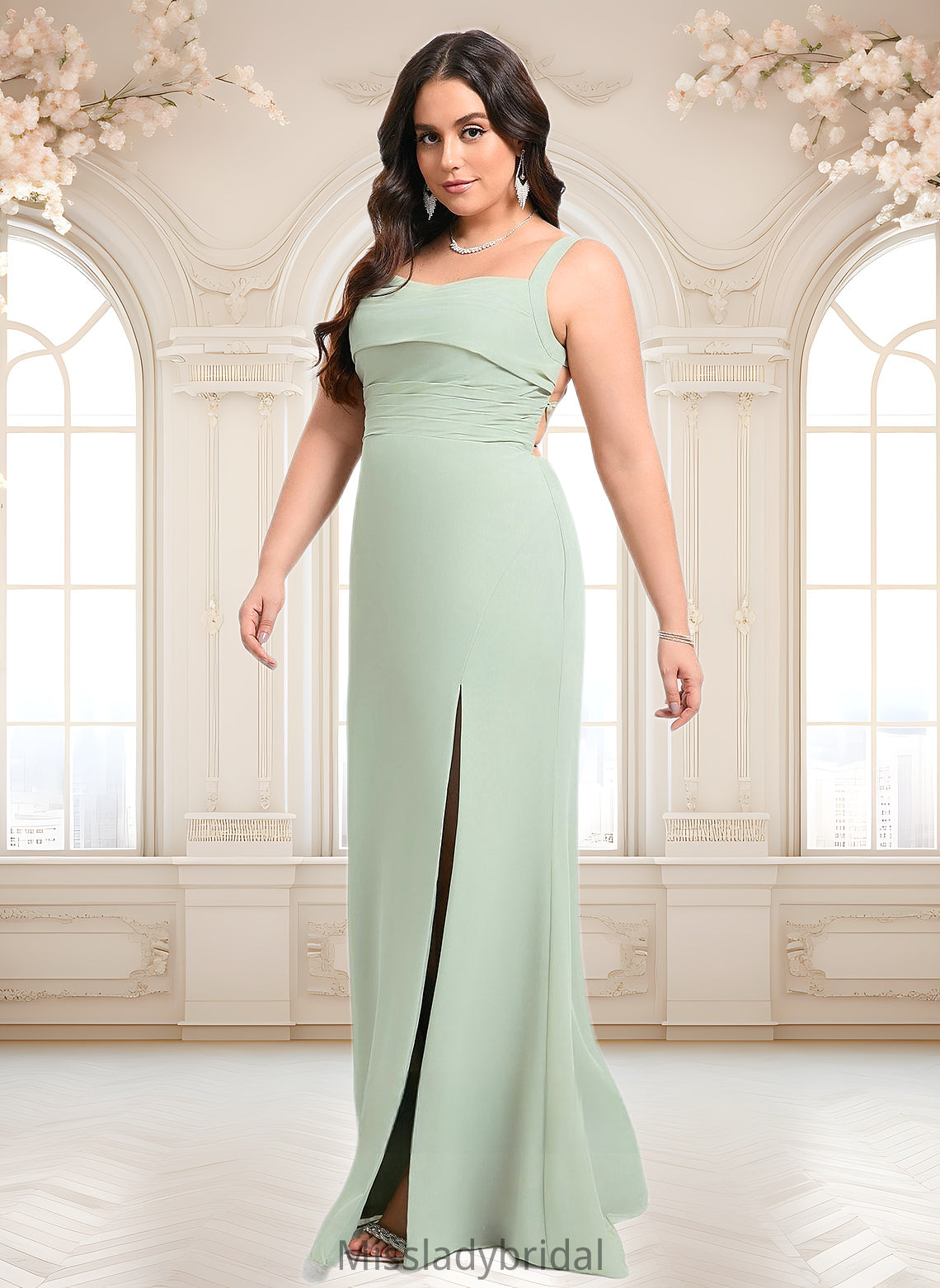 Lizeth Trumpet/Mermaid Square Floor-Length Chiffon Bridesmaid Dress DHP0025808