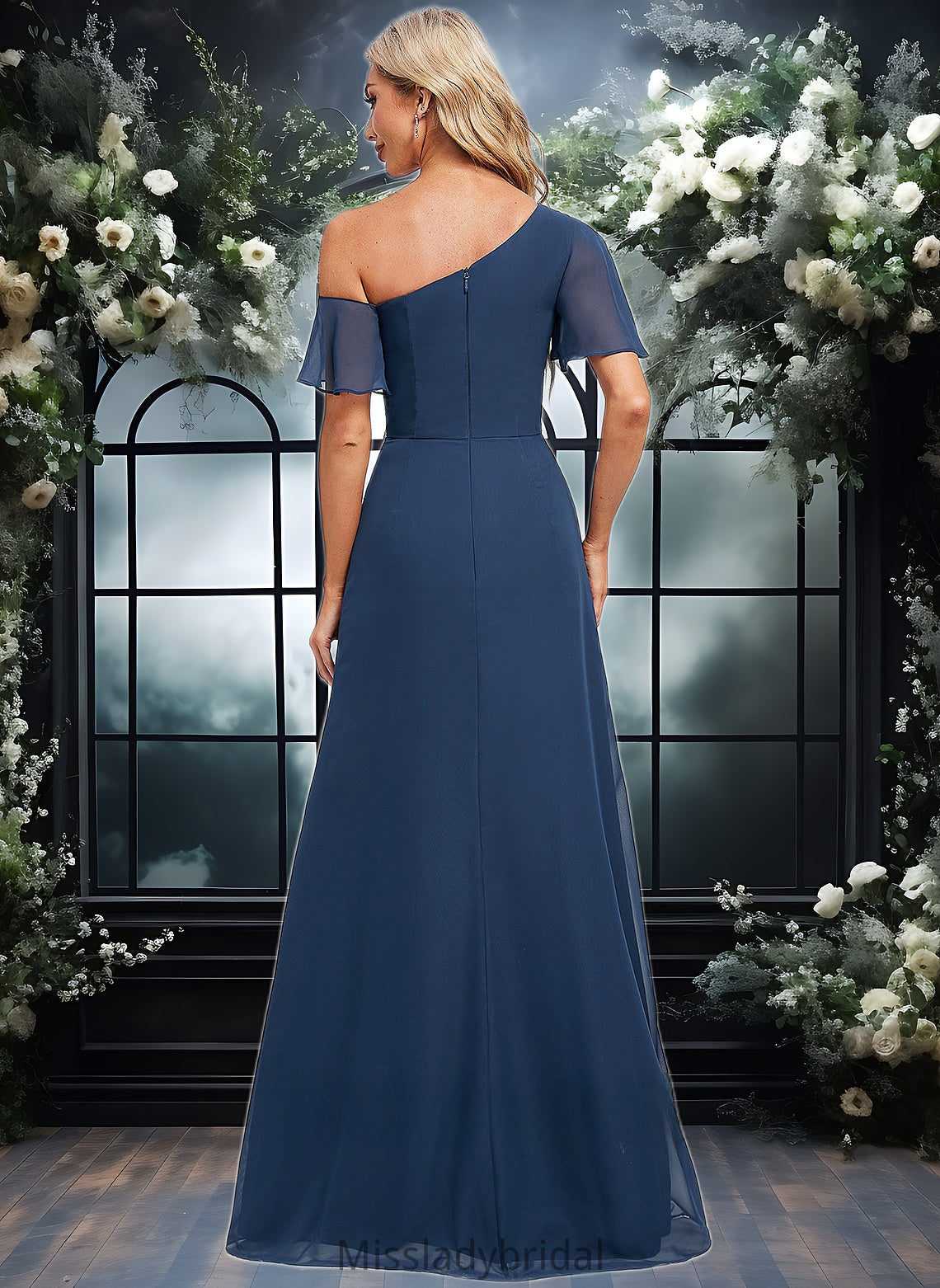 Lea A-line Asymmetrical Floor-Length Chiffon Bridesmaid Dress With Ruffle DHP0025801