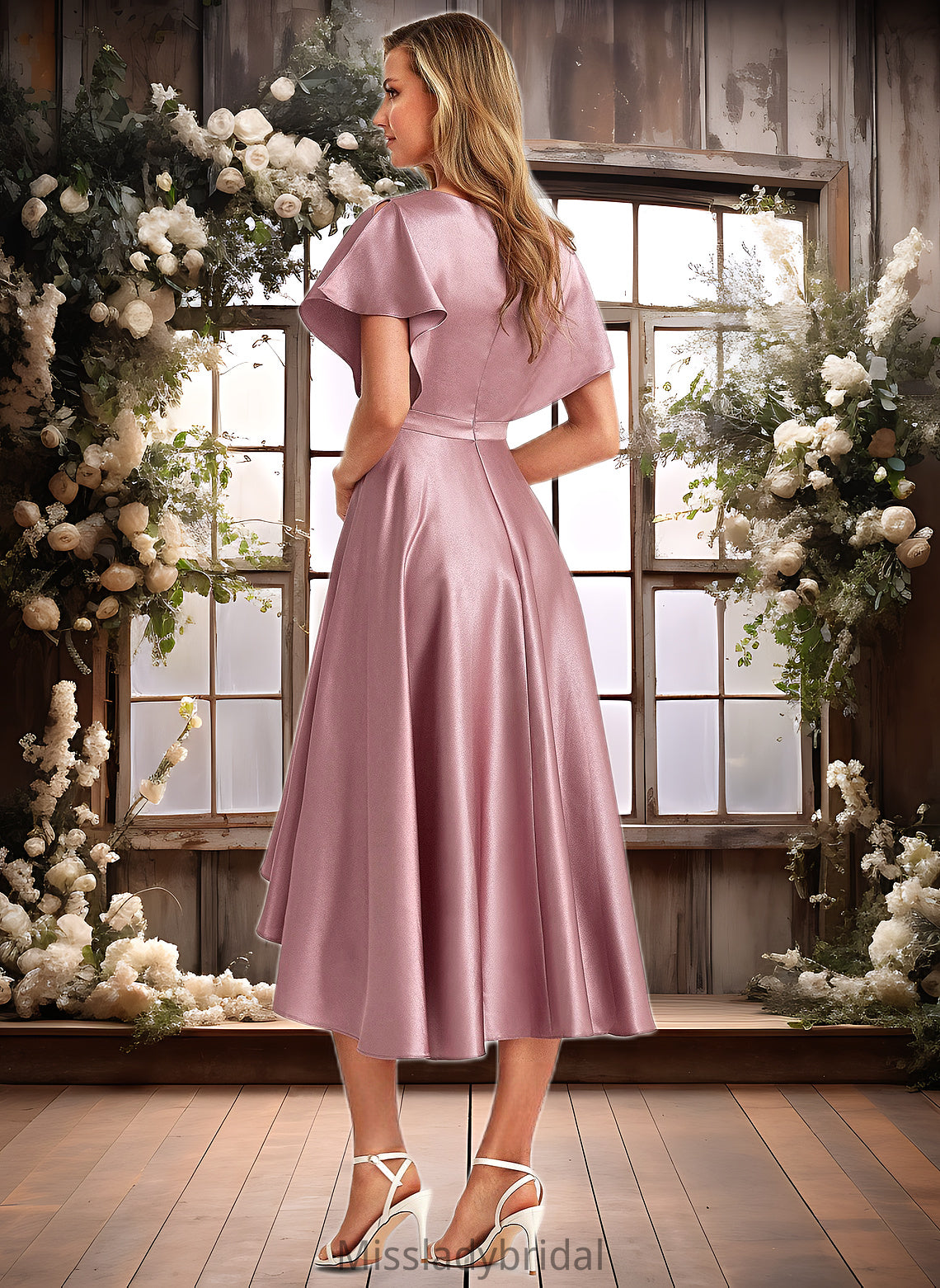 Carly A-line V-Neck Asymmetrical Stretch Satin Bridesmaid Dress DHP0025752