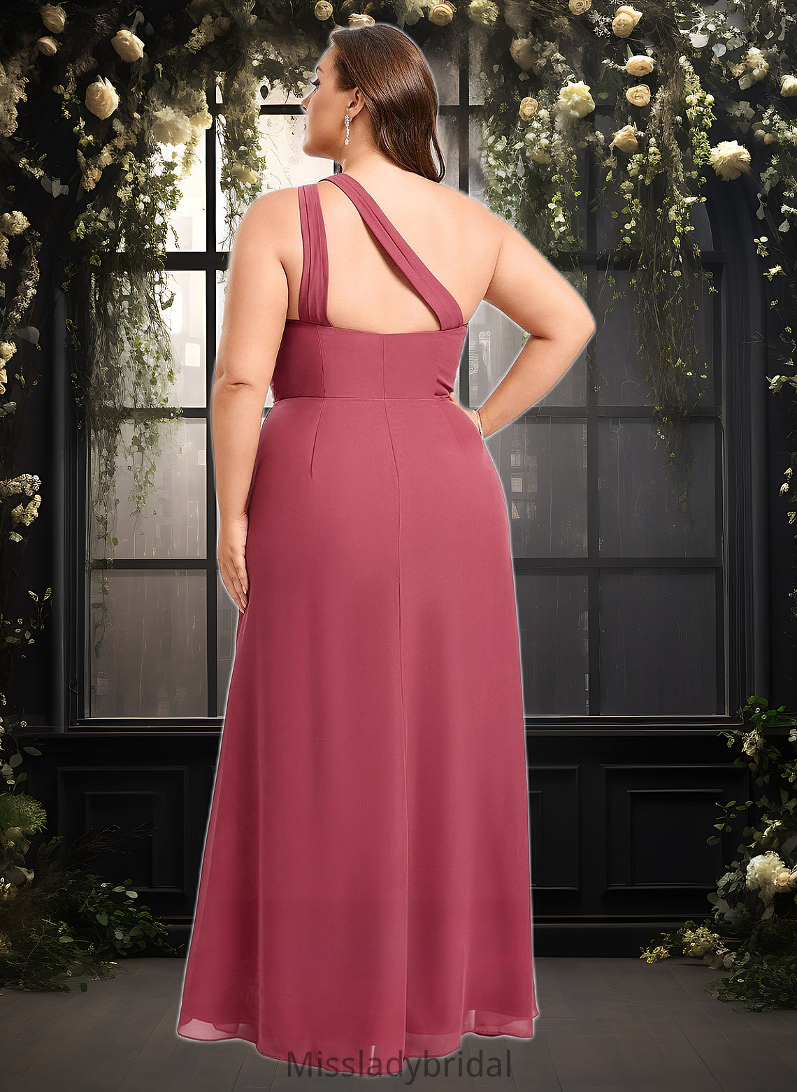 Skye A-line One Shoulder Floor-Length Chiffon Bridesmaid Dress With Ruffle DHP0025824