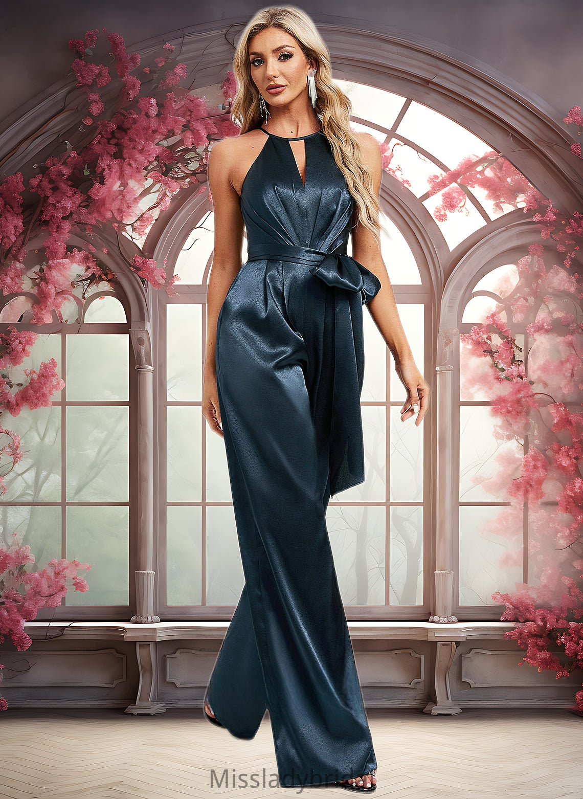 Logan Jumpsuit/Pantsuit Halter Floor-Length Stretch Satin Bridesmaid Dress DHP0025805