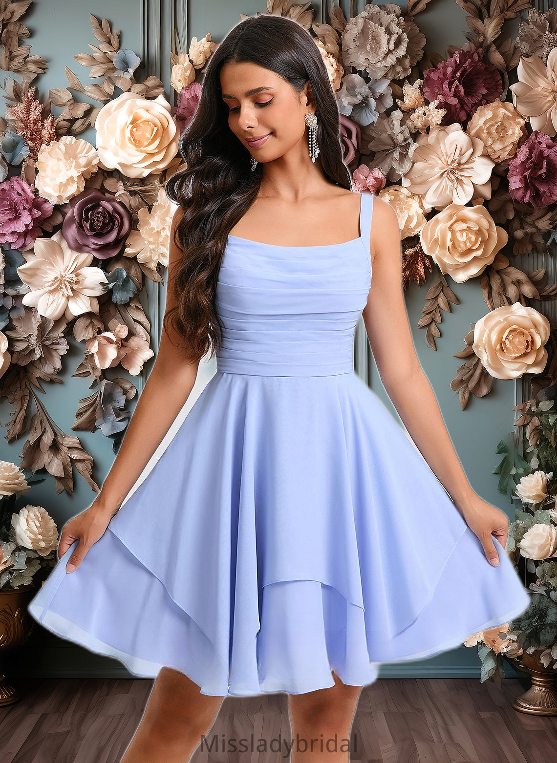 Giana A-line Scoop Short Chiffon Homecoming Dress With Pleated DHP0025654