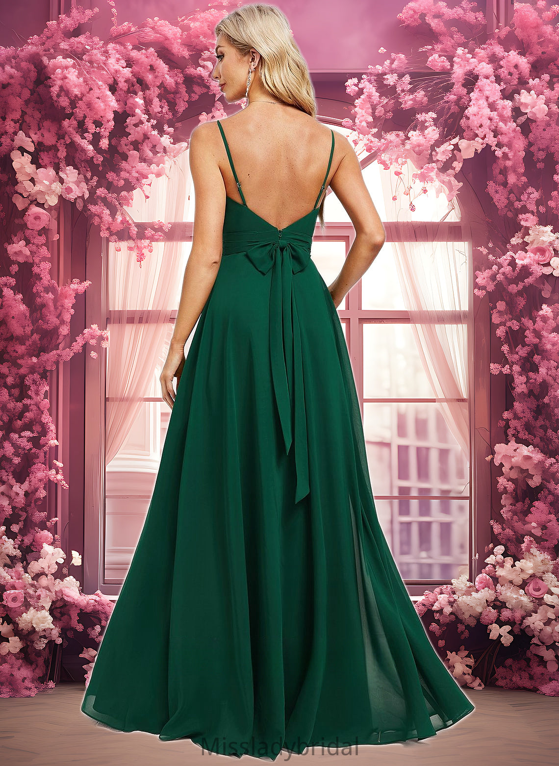 Carla A-line V-Neck Floor-Length Chiffon Bridesmaid Dress DHP0025813