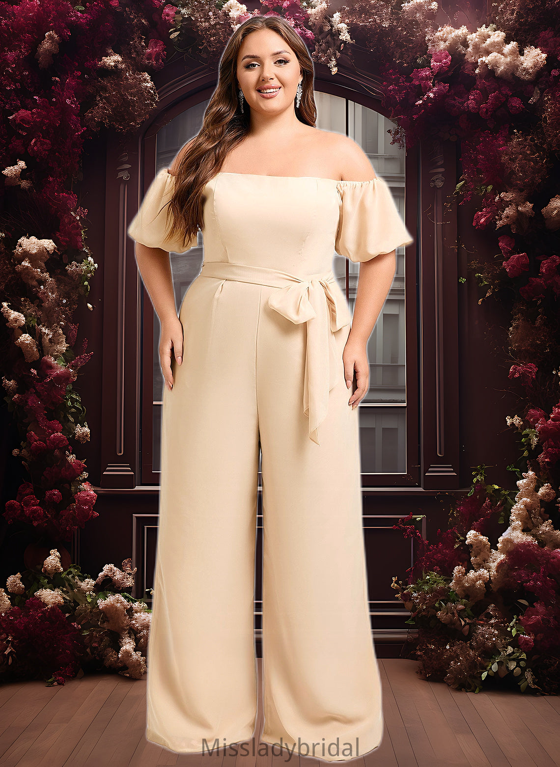 Mia Jumpsuit/Pantsuit Off the Shoulder Square Floor-Length Chiffon Bridesmaid Dress DHP0025791