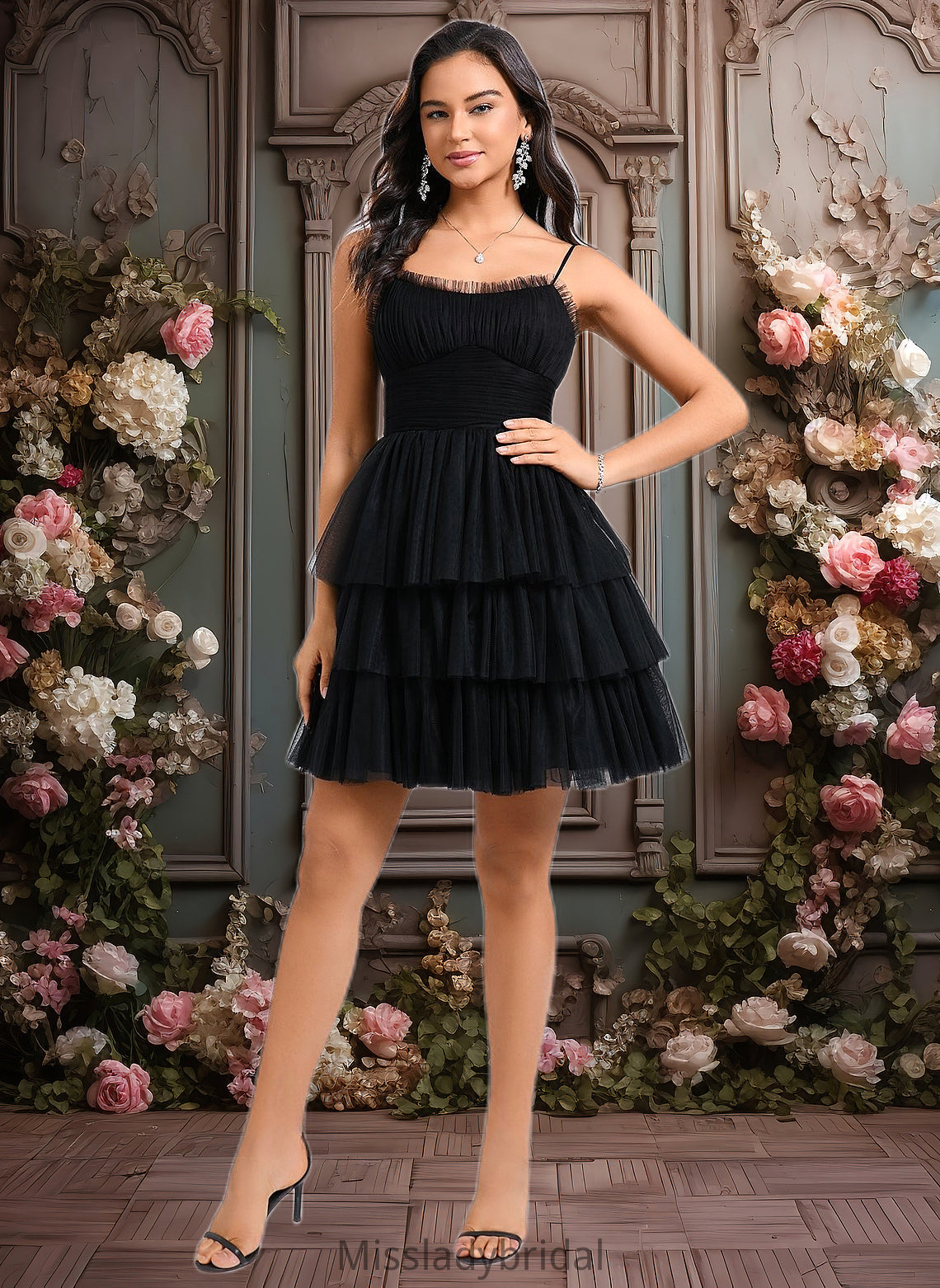 Ayana Ball-Gown/Princess Scoop Short Tulle Homecoming Dress With Pleated Ruffle DHP0025648