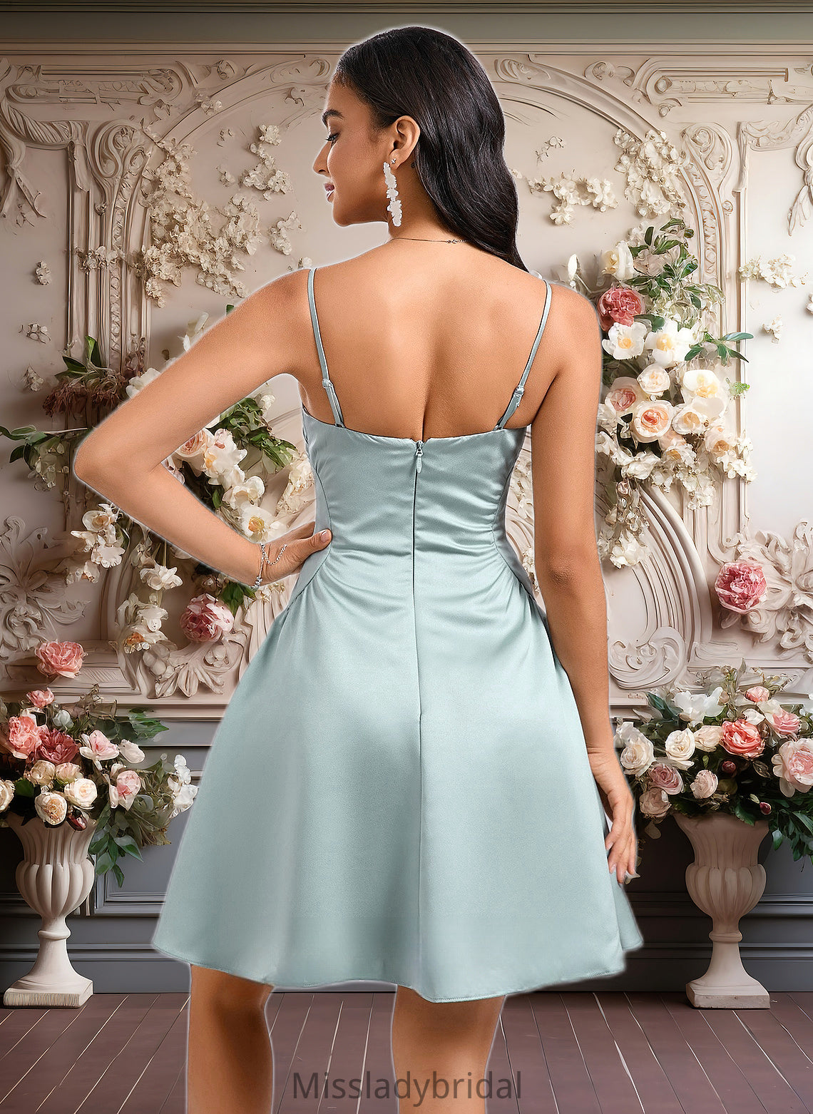 Amani A-line Straight Short Satin Homecoming Dress DHP0025643